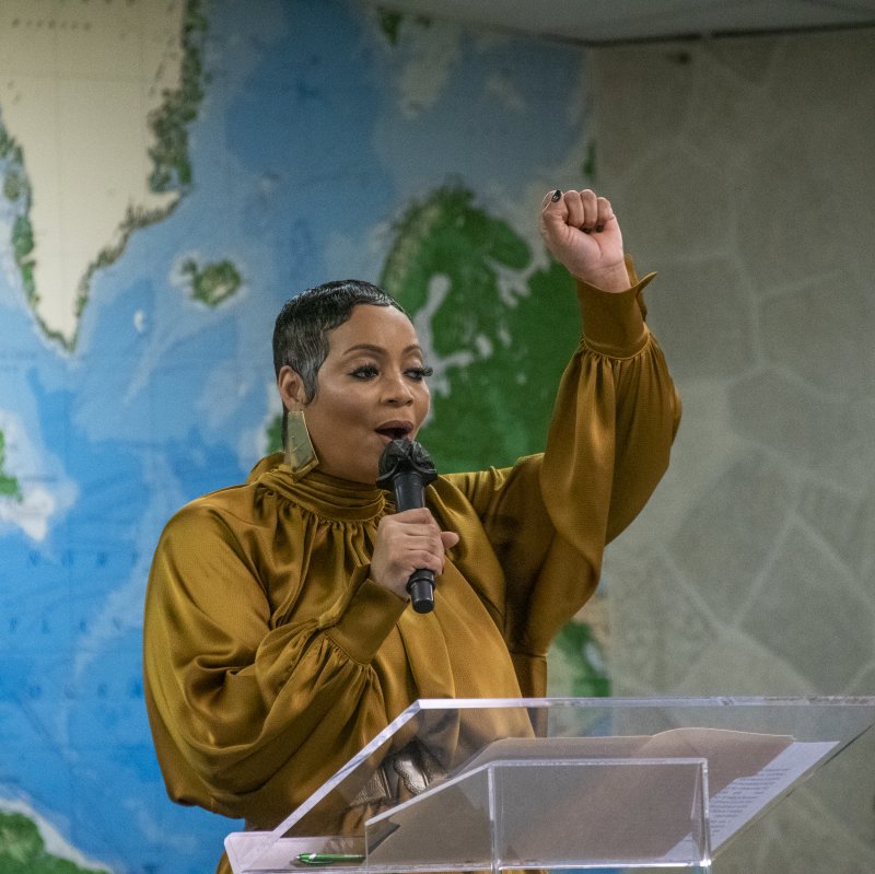 Fleur McKendell, president of Delaware State NAACP, gives an inspiring speech at the Jubilee Day Service held Jan. 1 in Georgetown. DENY HOWETH PHOTOS